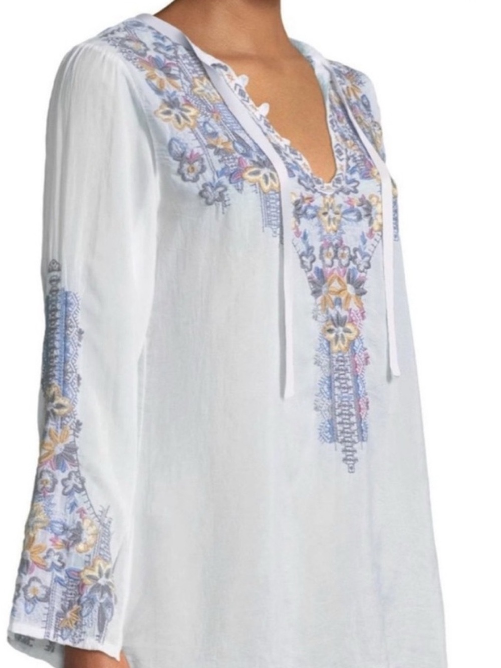 Johnny Was Tanya Embroidered white blue & colorful blouse - Picture 15 of 15